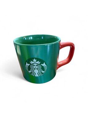 Starbucks Green Marble Pattern Mug with Red Handle
